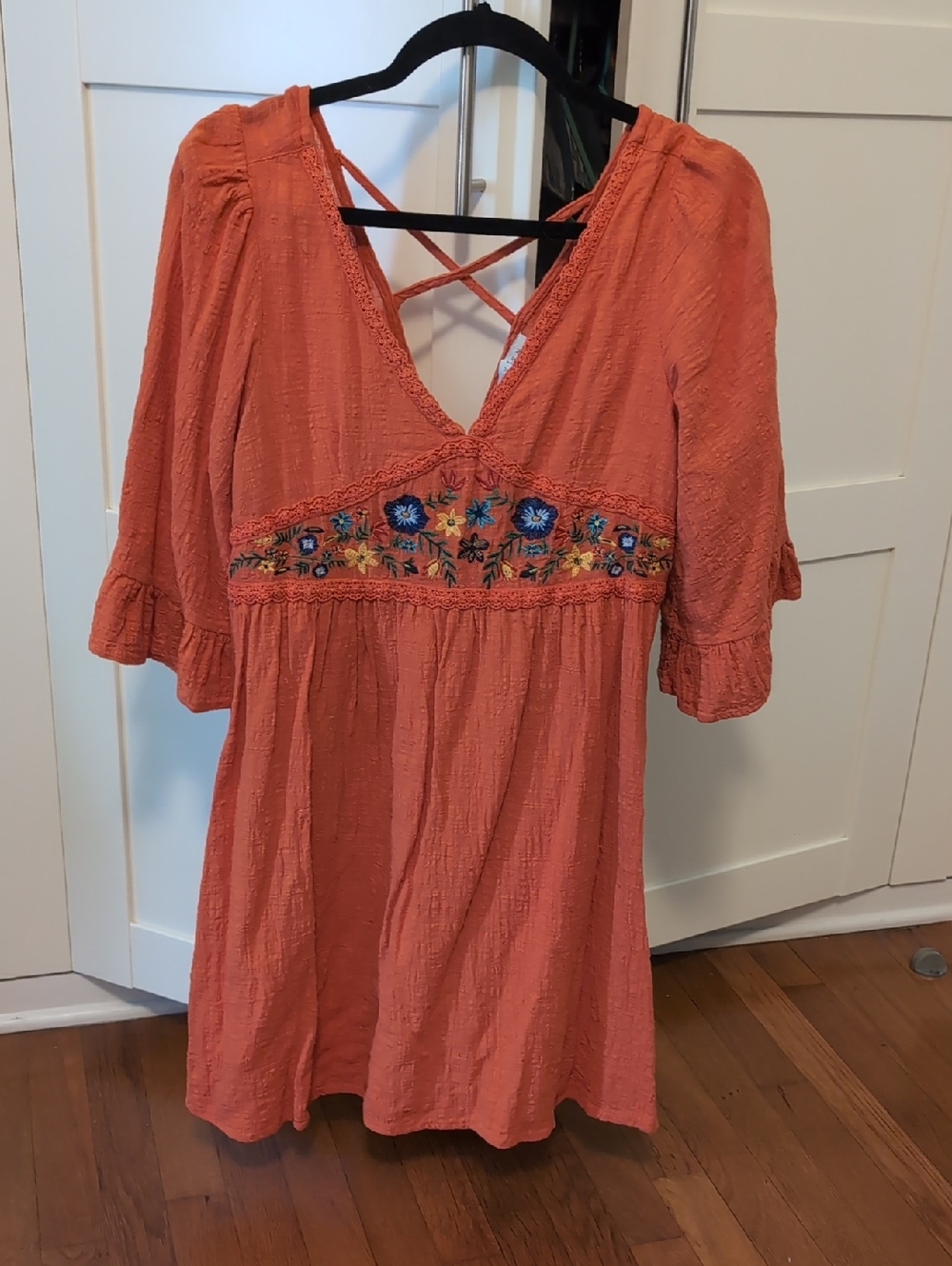 Hayden Los Angeles Coral Orange Boho V-Neck Mini Dress